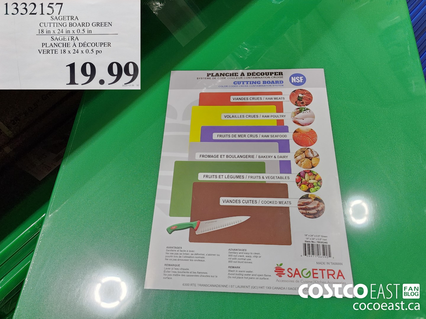 1332157 SAGETRA CUTTING BOARD GREEN 18 in x 24 in x 0.5 in $19.99