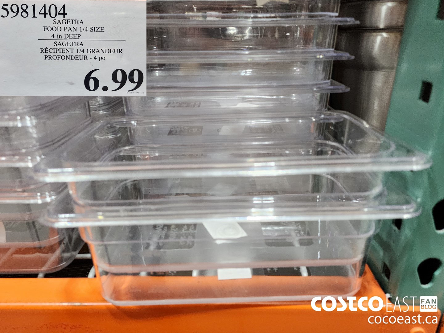 5981404 SAGETRA FOOD PAN 1/4 SIZE 4 in DEEP $6.99