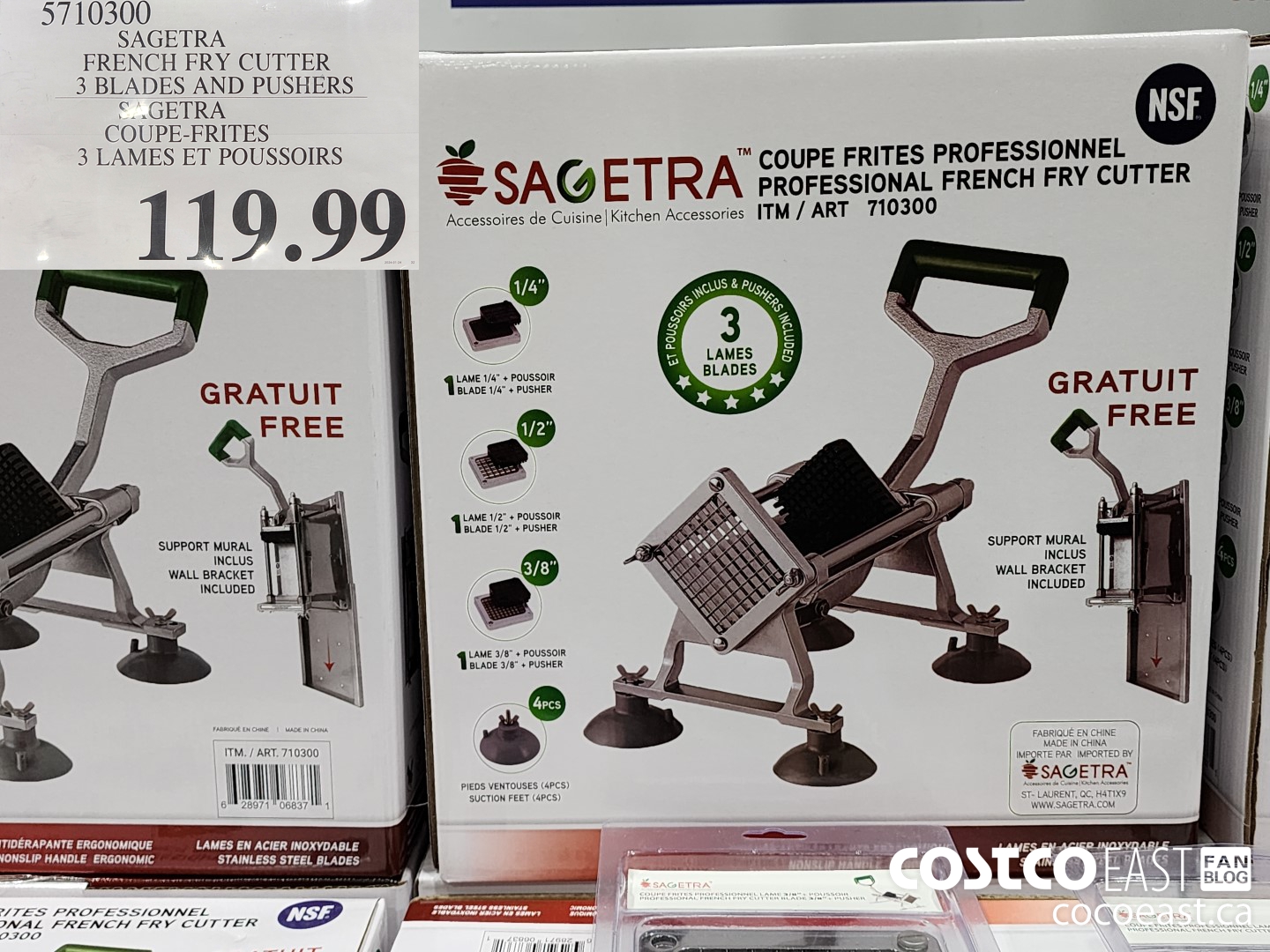 5710300 SAGETRA FRENCH FRY CUTTER 3 BLADES AND PUSHERS $119.99