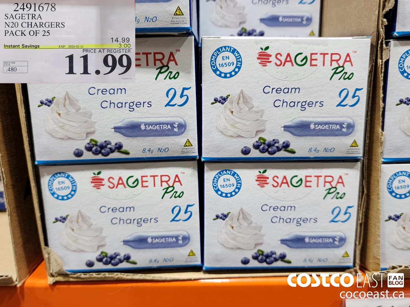 2491678 SAGETRA N20 CHARGERS PACK OF 25 ($3.00 INSTANT SAVINGS EXPIRES ON 2024-02-11) $11.99