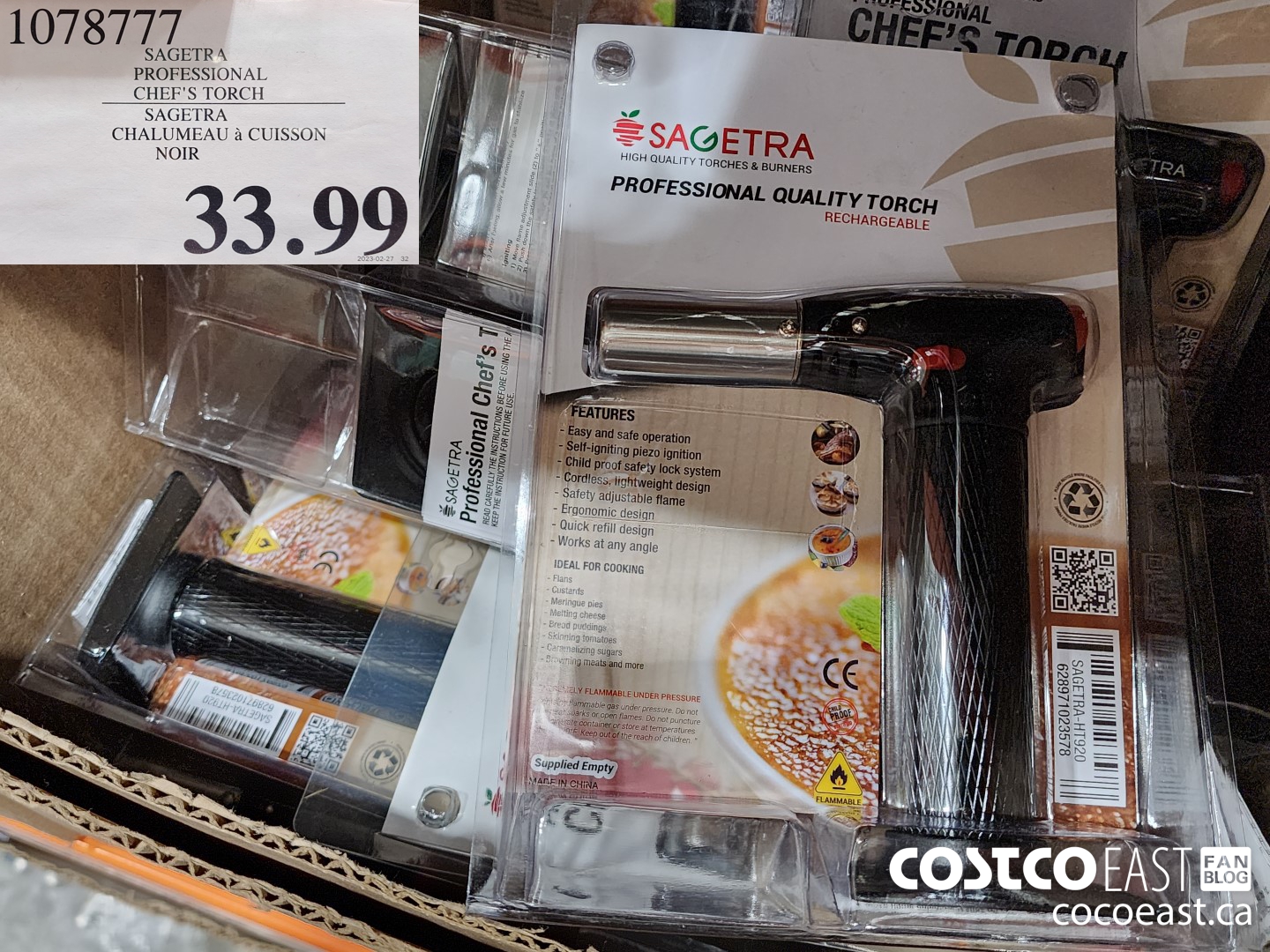 1078777 SAGETRA PROFESSIONAL CHEF'S TORCH $33.99