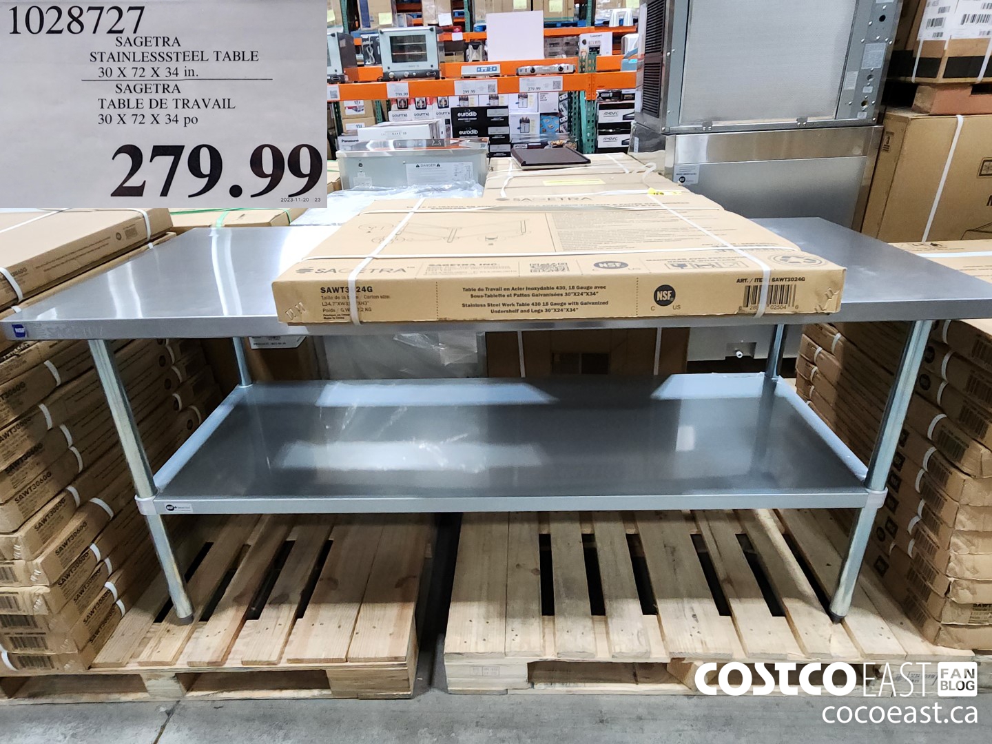 1028727 SAGETRA STAINLESSSTEEL TABLE 30 X 72 X 34 in. $279.99