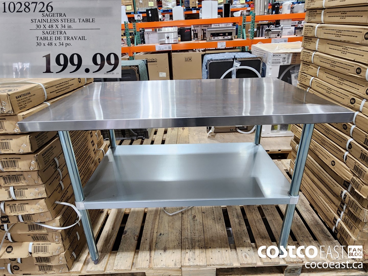 1028726 SAGETRA STAINLESS STEEL TABLE 30 X 48 X 34 in. $199.99
