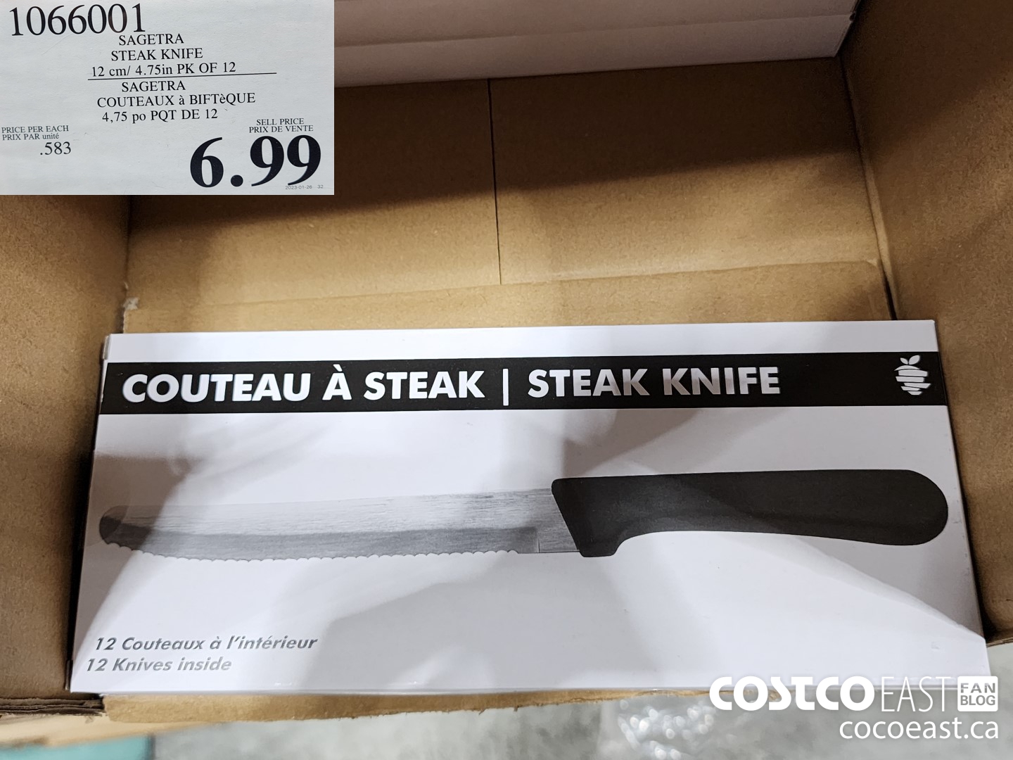 1066001 SAGETRA STEAK KNIFE 12 cm/ 4.75in PK OF 12 $6.99