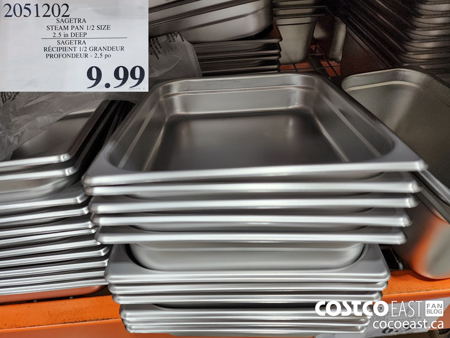 2051202 SAGETRA STEAM PAN 1/2 SIZE 2.5 in DEEP $9.99