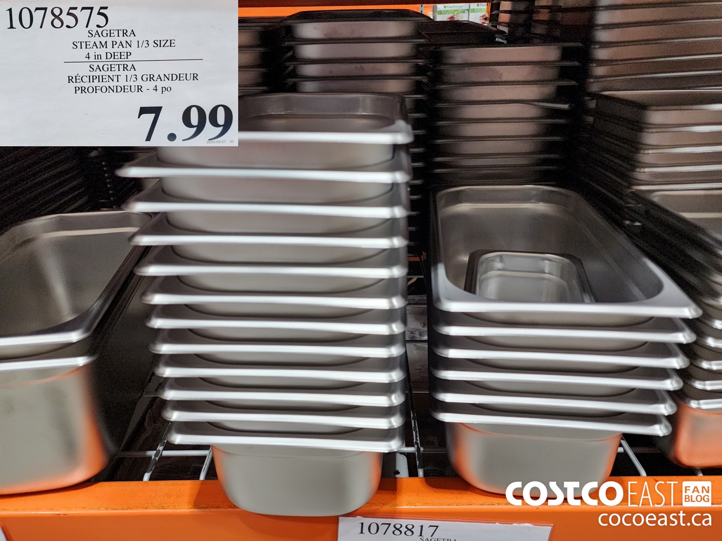 1078575 SAGETRA STEAM PAN 1/3 SIZE 4 in DEEP $7.99