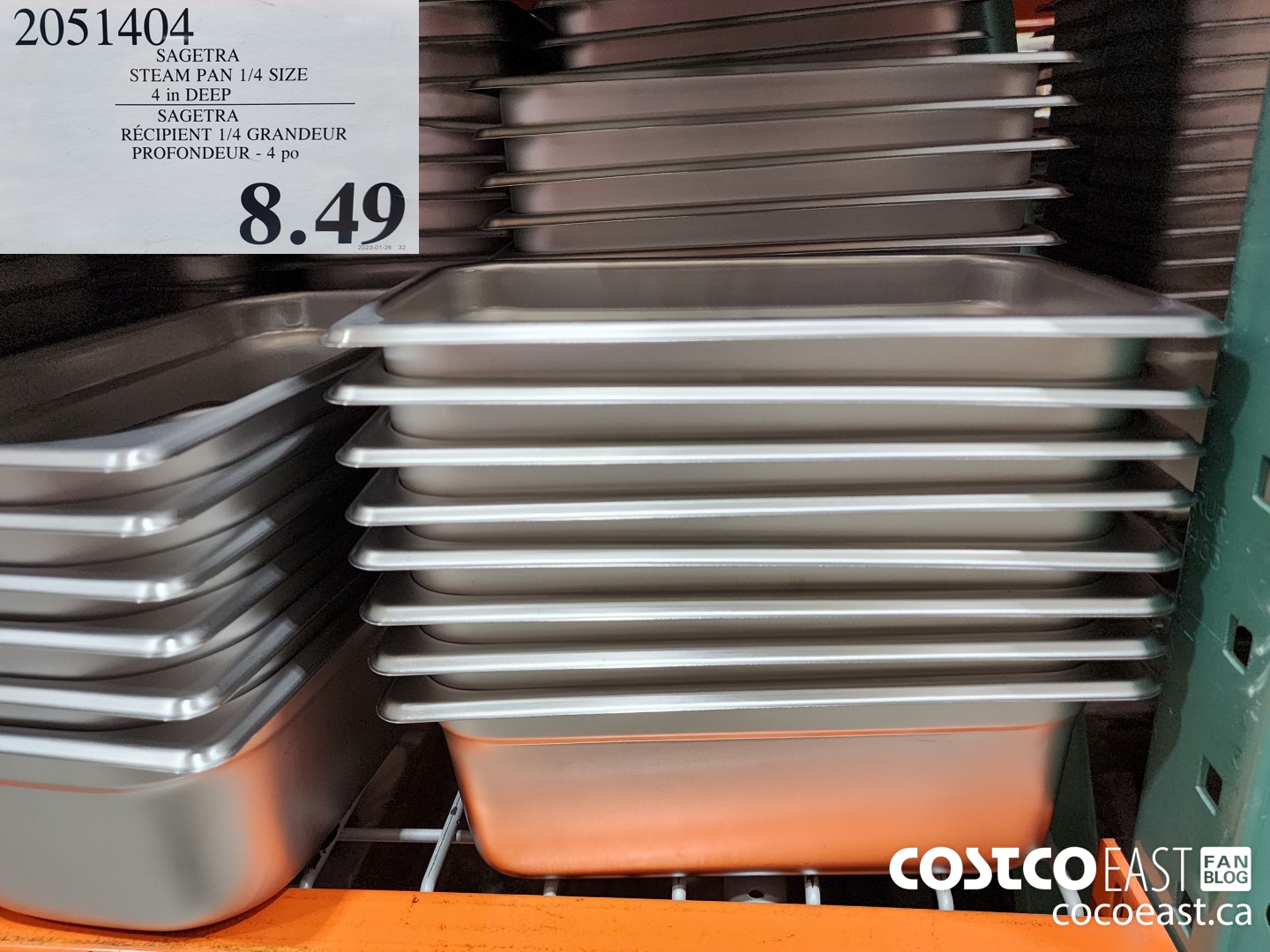 2051404 SAGETRA STEAM PAN 1/4 SIZE 4 in DEEP $8.49