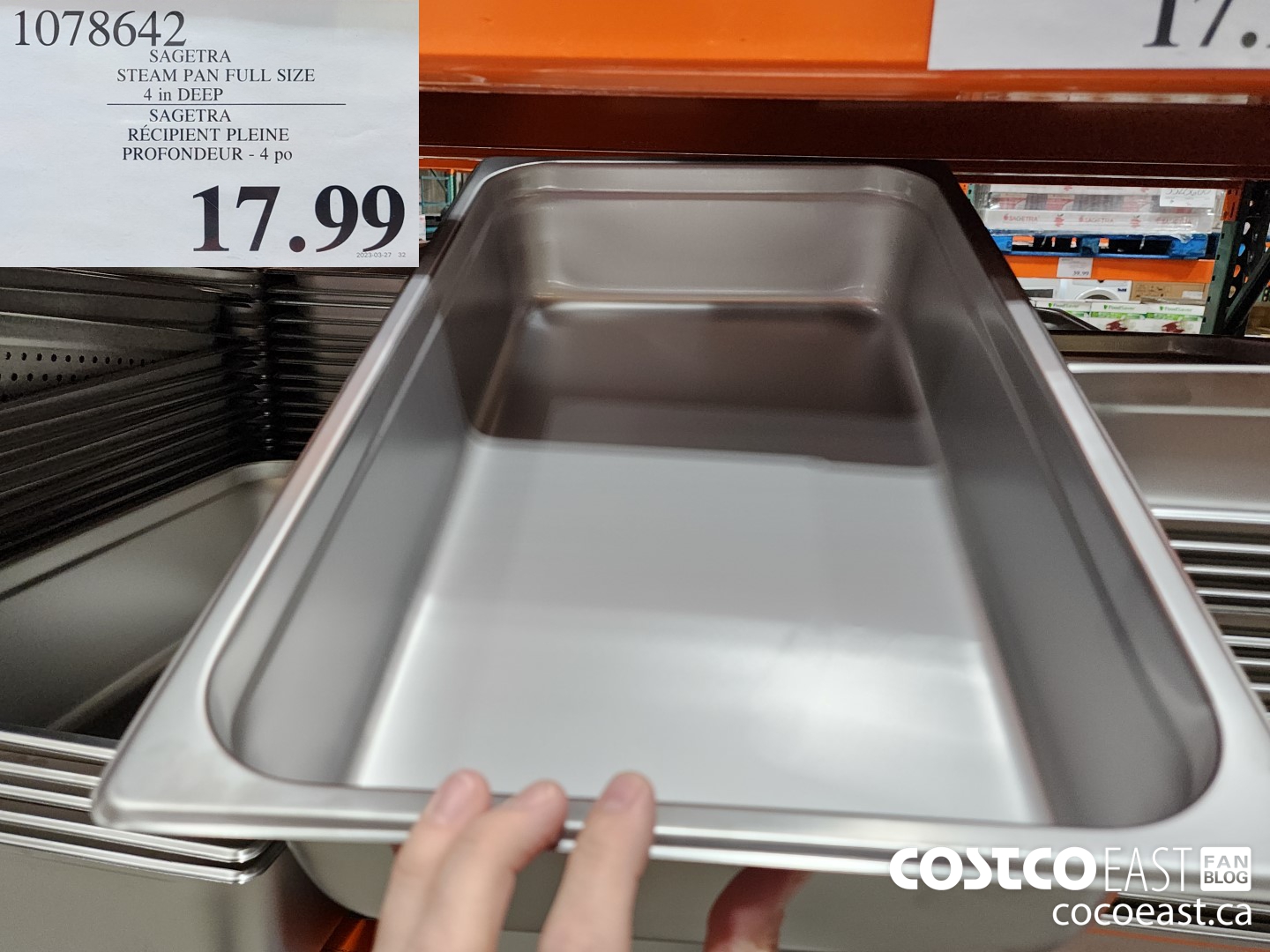 1078642 SAGETRA STEAM PAN FULL SIZE 4 in DEEP $17.99