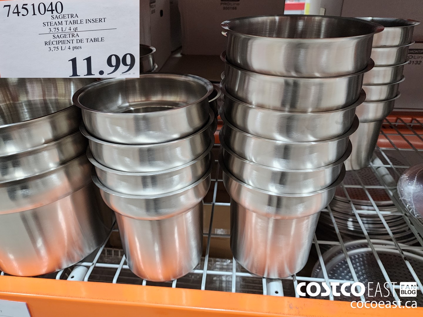 7451040 SAGETRA STEAM TABLE INSERT 3,75 L/ 4 gt $11.99