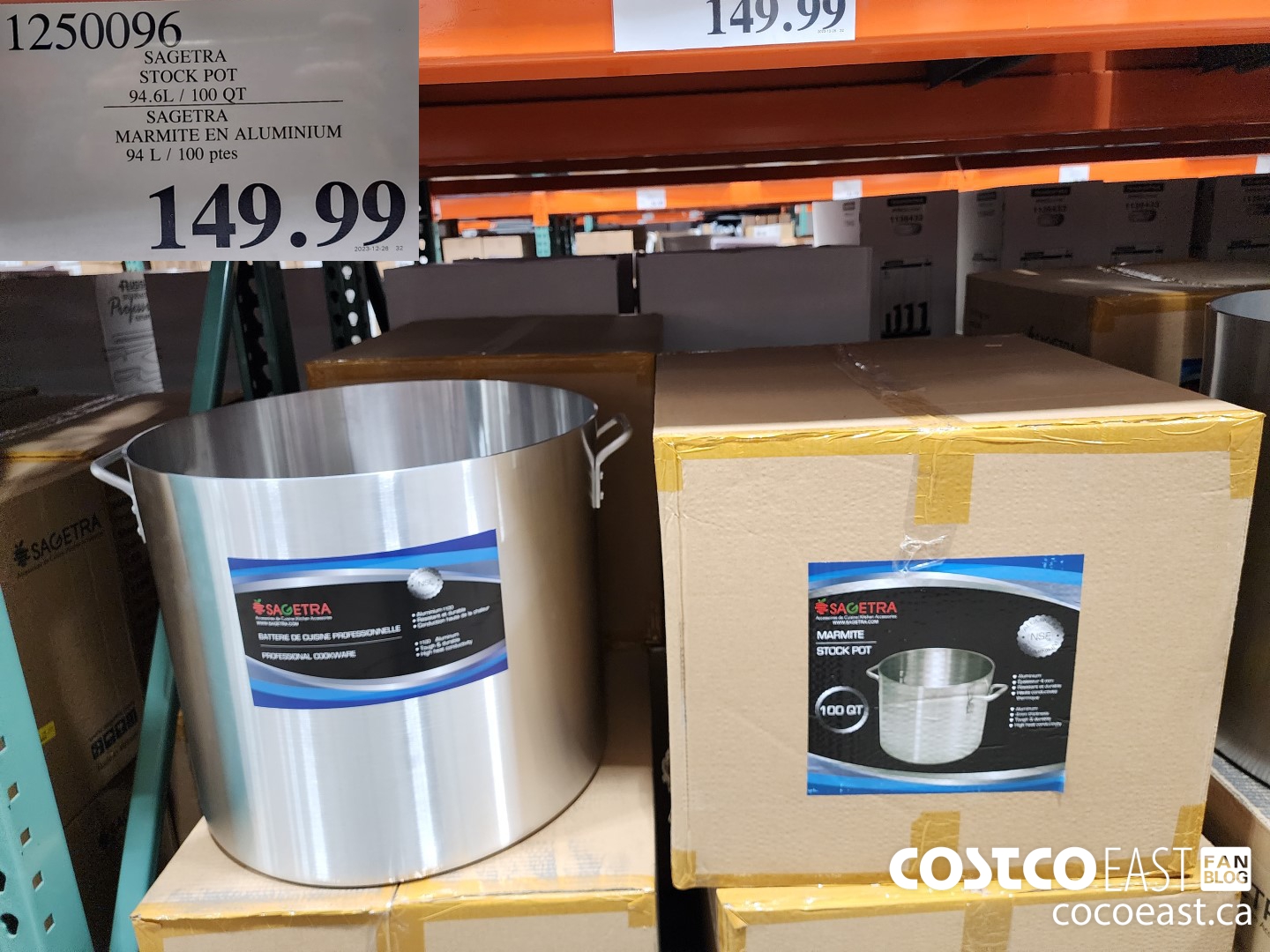 1250096 SAGETRA STOCK POT 94.6L / 100 QT $149.99