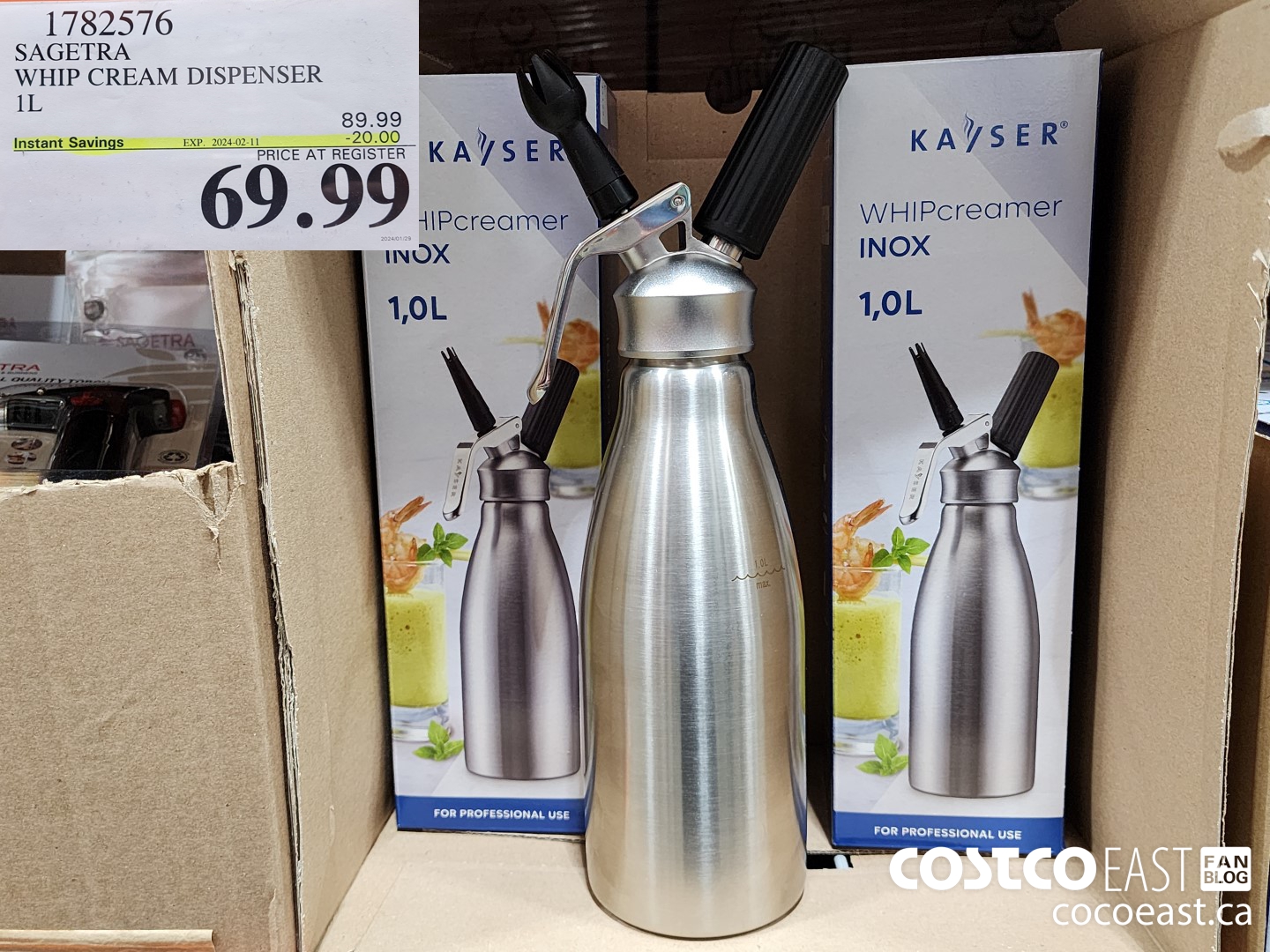 1782576 SAGETRA WHIP CREAM DISPENSER 1L ($20.00 INSTANT SAVINGS EXPIRES ON 2024-02-11) $69.99