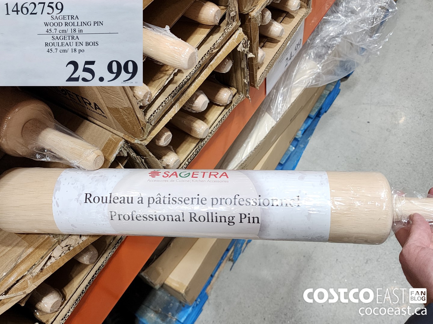 1462759 SAGETRA WOOD ROLLING PIN 45.7 cm/ 18 in $25.99