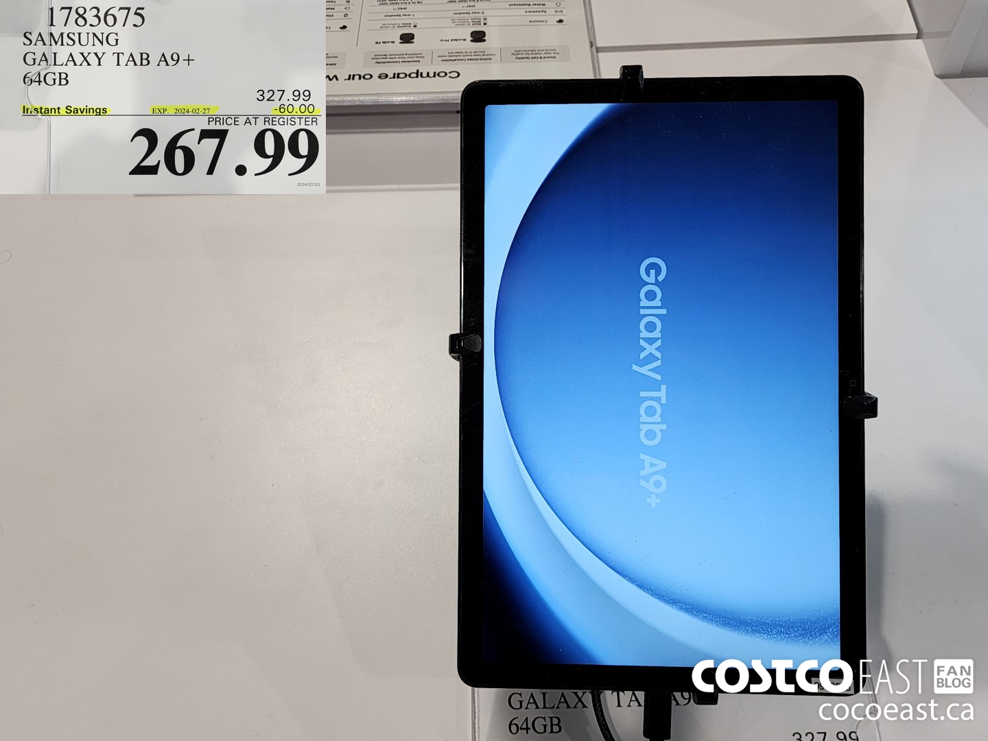 1783675 SAMSUNG GALAXY TAB A9+ 64GB ($60.00 INSTANT SAVINGS EXPIRES ON 2024-02-27) $267.99