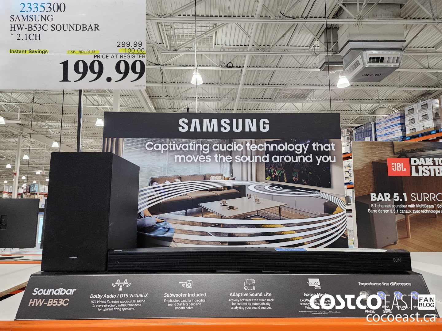 2335300 SAMSUNG HW-B53C SOUNDBAR 2.1 CH ($100.00 INSTANT SAVINGS EXPIRES ON 2024-02-22) $199.99