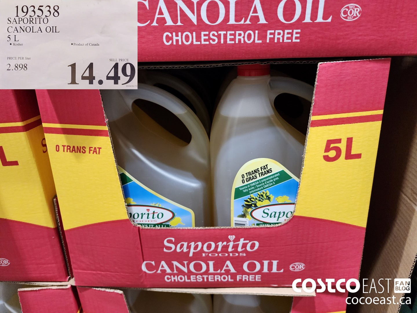 193538 SAPORITO CANOLA OIL 5L $14.49
