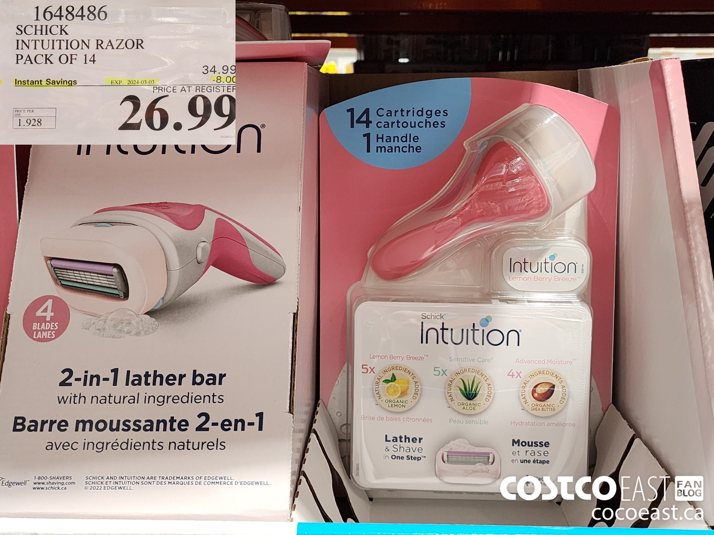 1648486 SCHICK INTUITION RAZOR PACK OF 14 ($8.00 INSTANT SAVINGS EXPIRES ON 2024-03-03) $26.99