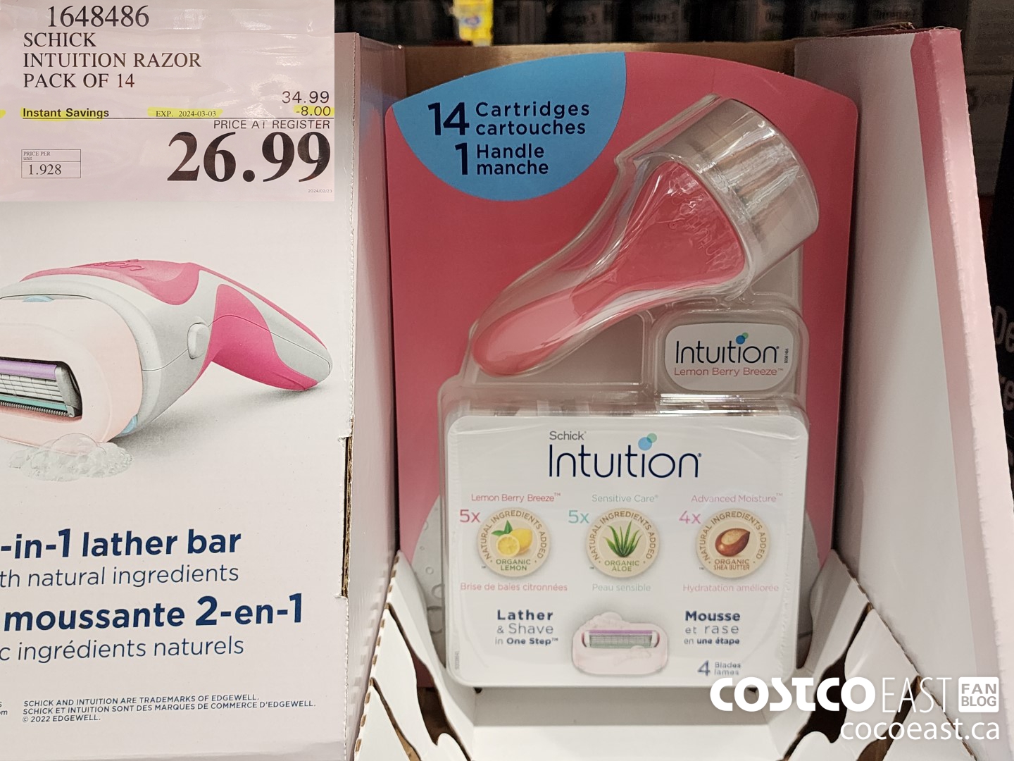 1648486 SCHICK INTUITION RAZOR PACK OF 14 ($8.00 INSTANT SAVINGS EXPIRES ON 2024-03-03) $26.99