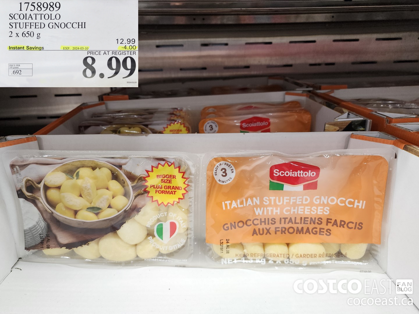 1758989 SCOIATTOLO STUFFED GNOCCHI 2 x 650 g ($4.00 INSTANT SAVINGS EXPIRES ON 2024-03-10) $8.99
