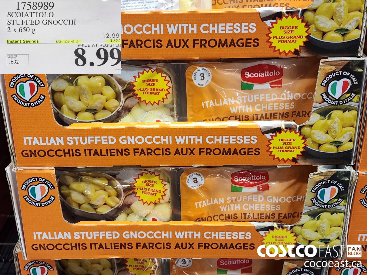 1758989 SCOIATTOLO STUFFED GNOCCHI 2 x 650 g ($4.00 INSTANT SAVINGS EXPIRES ON 2024-03-10) $8.99