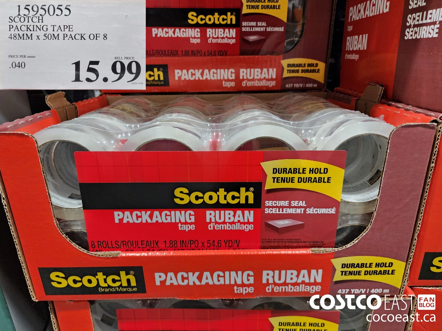 1595055 SCOTCH PACKING TAPE 48MM X 50M PACK OF 8 $15.99