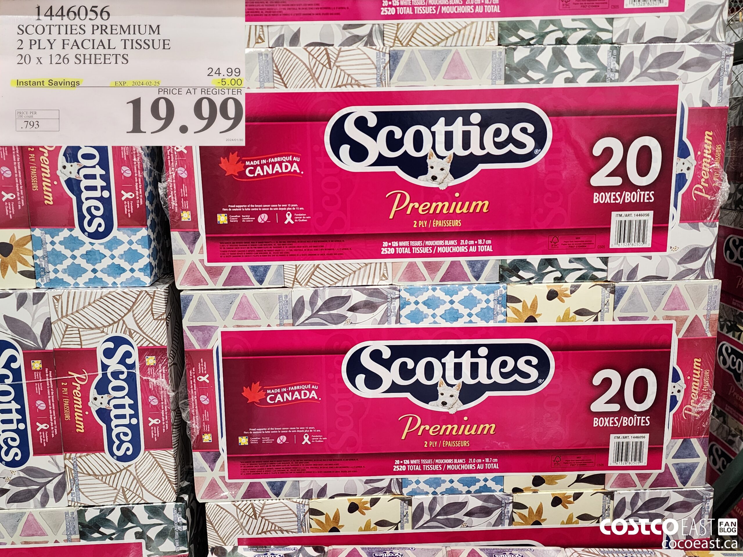 1446056 SCOTTIE PREMIUM 2 PLY FACIAL TISSUES 20 x 126 sheets ($5.00 INSTANT SAVINGS EXPIRES ON 2024-02-25) $19.99