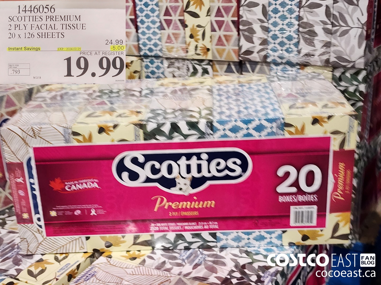 1446056 SCOTTIE PREMIUM 2 PLY FACIAL TISSUES 20 x 126 sheets ($5.00 INSTANT SAVINGS EXPIRES ON 2024-02-25) $19.99