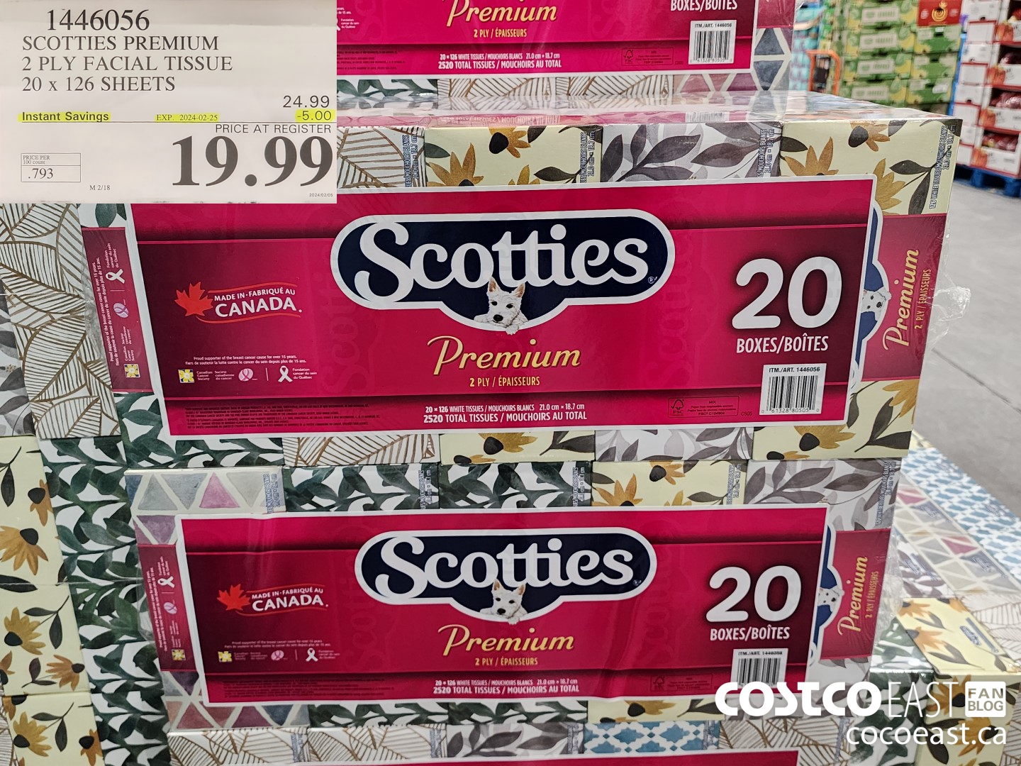 1446056 SCOTTIE PREMIUM 2 PLY FACIAL TISSUES 20 x 126 sheets ($5.00 INSTANT SAVINGS EXPIRES ON 2024-02-25) $19.99
