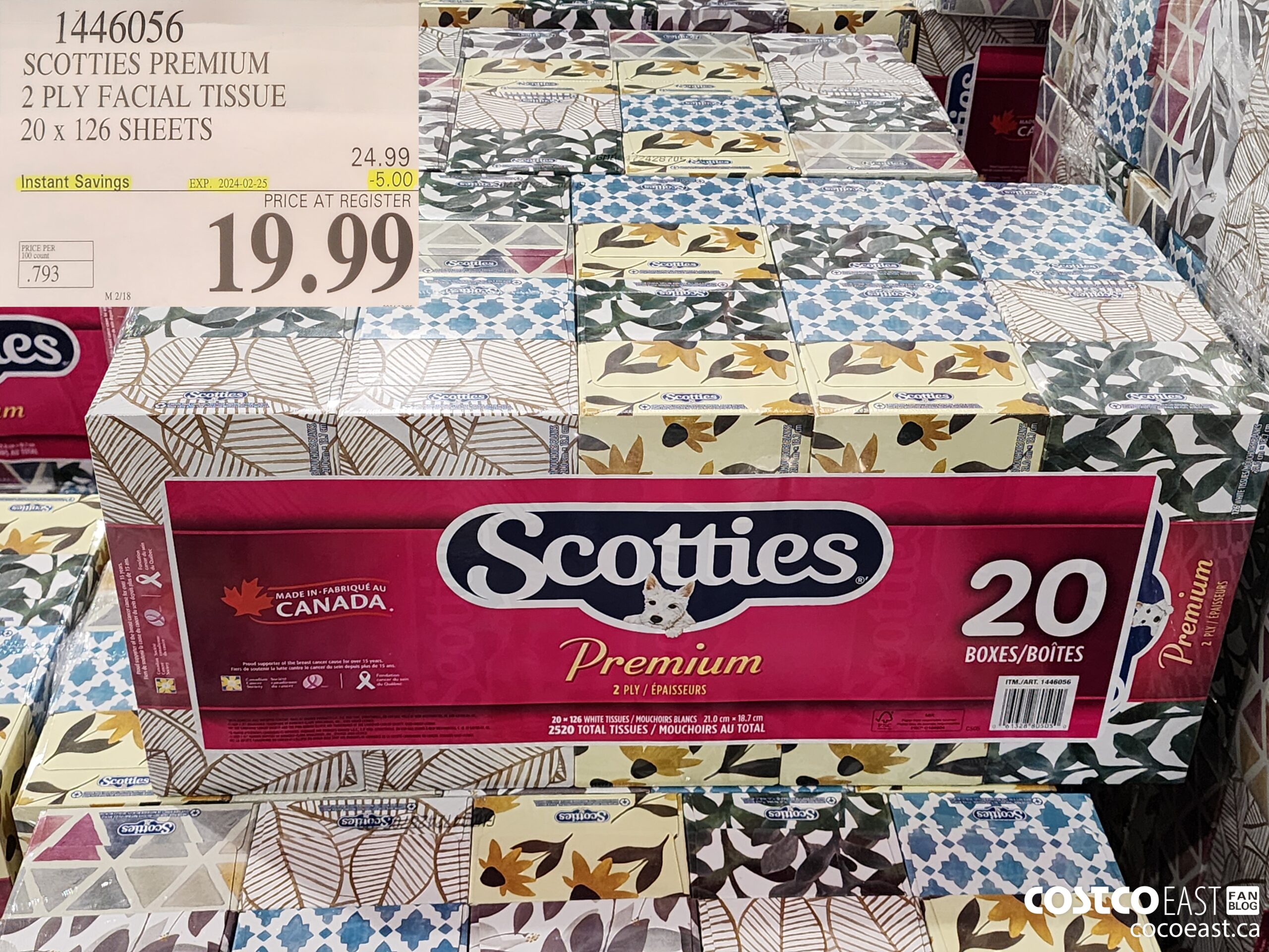 1446056 SCOTTIE PREMIUM 2 PLY FACIAL TISSUES 20 x 126 sheets ($5.00 INSTANT SAVINGS EXPIRES ON 2024-02-25) $19.99
