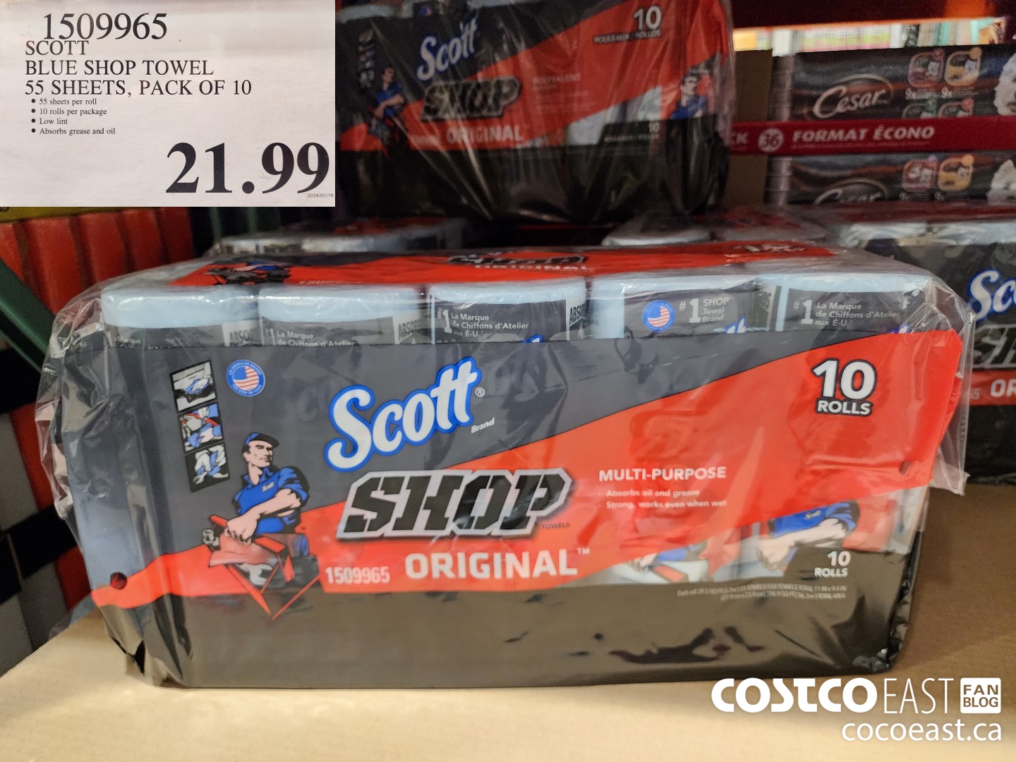 1509965 SCOTT BLUE SHOP TOWEL 55 SHEETS, PACK OF 10 $21.99