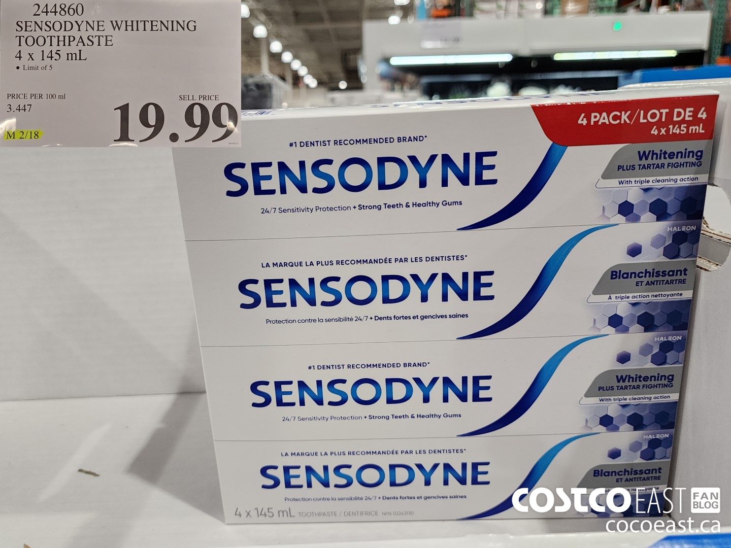 244860 SENSODYNE WHITENING TOOTHPASTE 4 X 145 ML $19.99