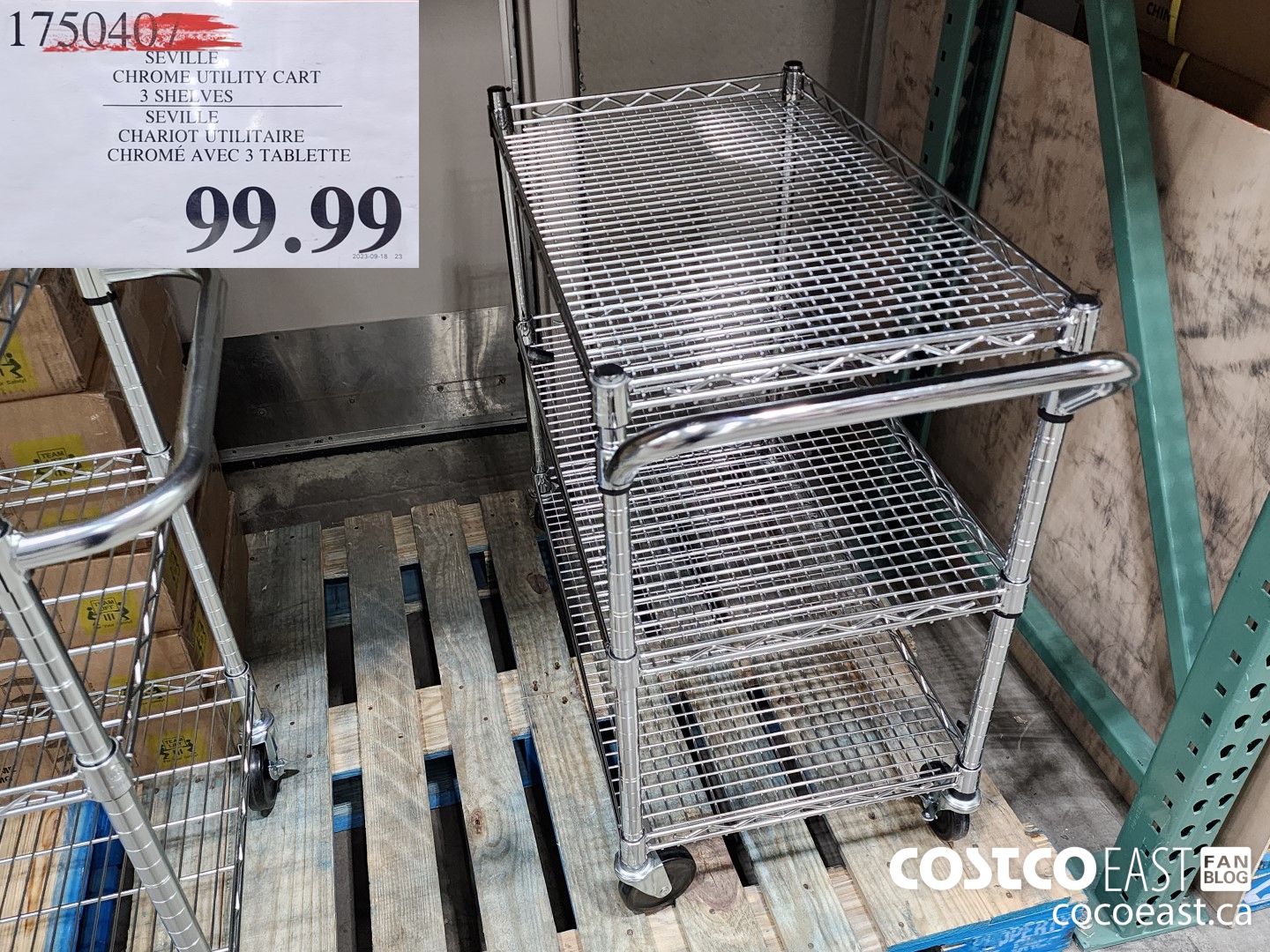 1750407 SEVILLE CHROME UTILITY CART 3 SHELVES $99.99