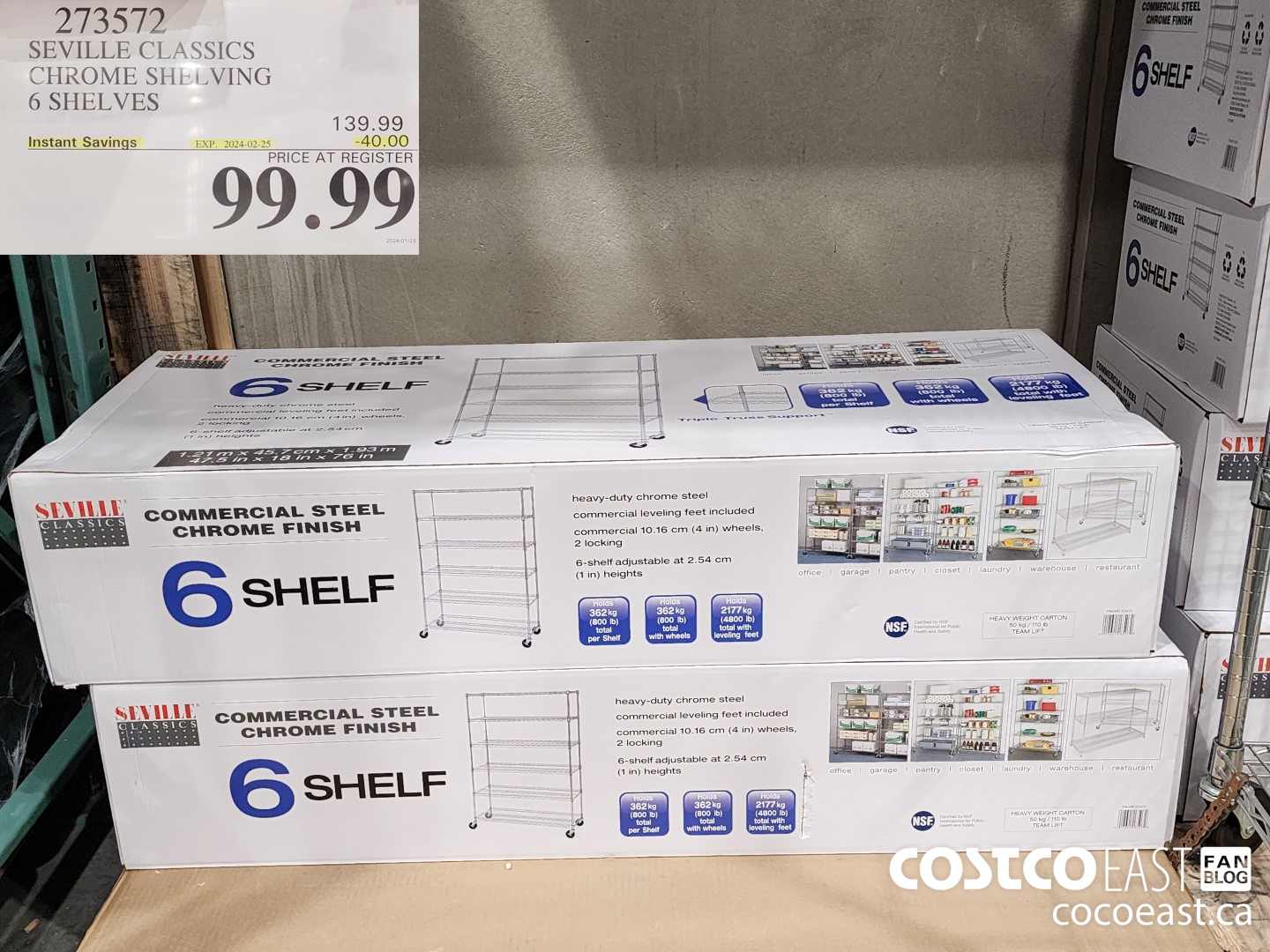 273572 SEVILLE CLASSICS CHROME SHELVING 6 SHELVES ($40.00 INSTANT SAVINGS EXPIRES ON 2024-02-25) $99.99