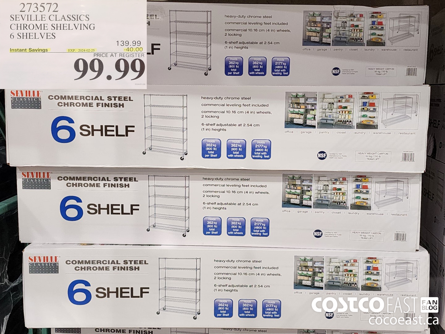 273572 SEVILLE CLASSICS CHROME SHELVING 6 SHELVES ($40.00 INSTANT SAVINGS EXPIRES ON 2024-02-25) $99.99