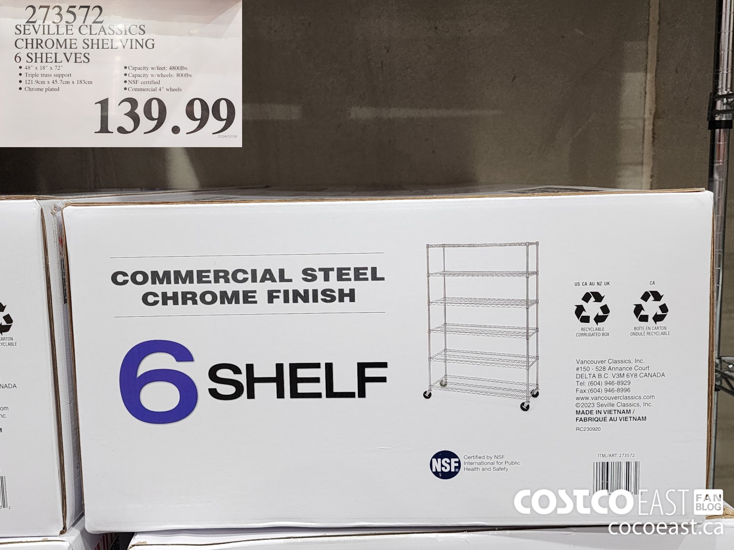 273572 SEVILLE CLASSICS CHROME SHELVING 6 SHELVES $139.99