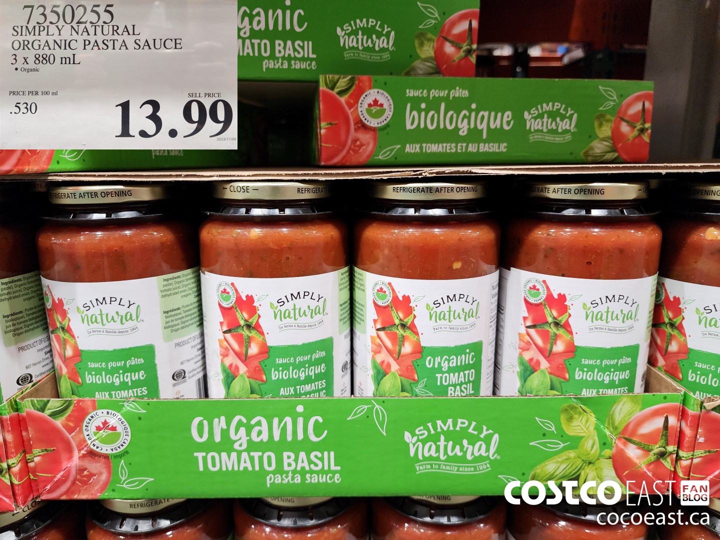 7350255 SIMPLY NATURAL ORGANIC PASTA SAUCE 3 X 880 ML $13.99