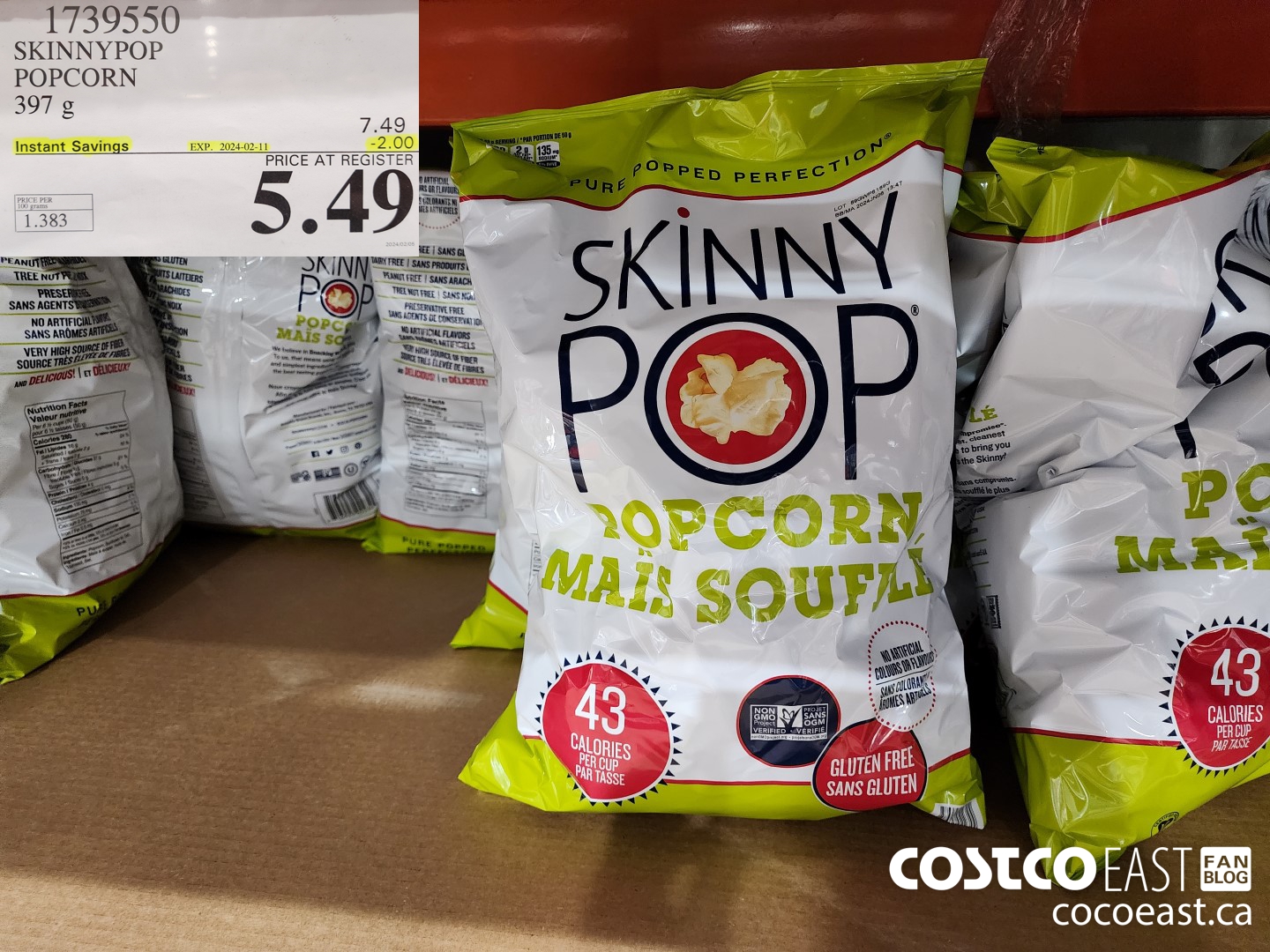 739550 SKINNYPOP POPCORN 397 G ($2.00 INSTANT SAVINGS EXPIRES ON 2024-02-11) $5.49
