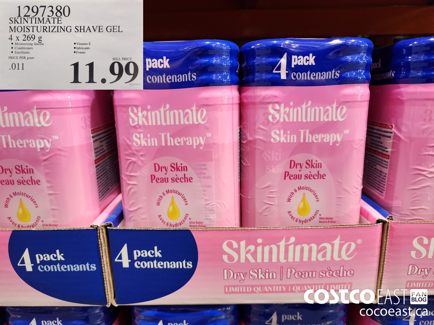 1297380 SKINTIMATE MOISTURIZING SHAVE GEL 4 x 269 g $11.99