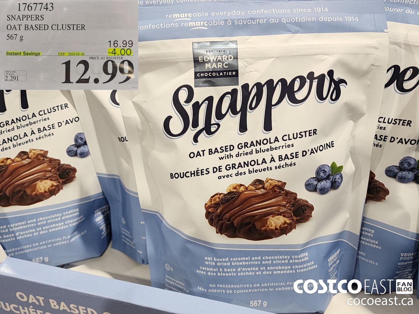 1767743 SNAPPERS OAT BASED CLUSTER 567 g ($4.00 INSTANT SAVINGS EXPIRES ON 2024-03-10) $12.99