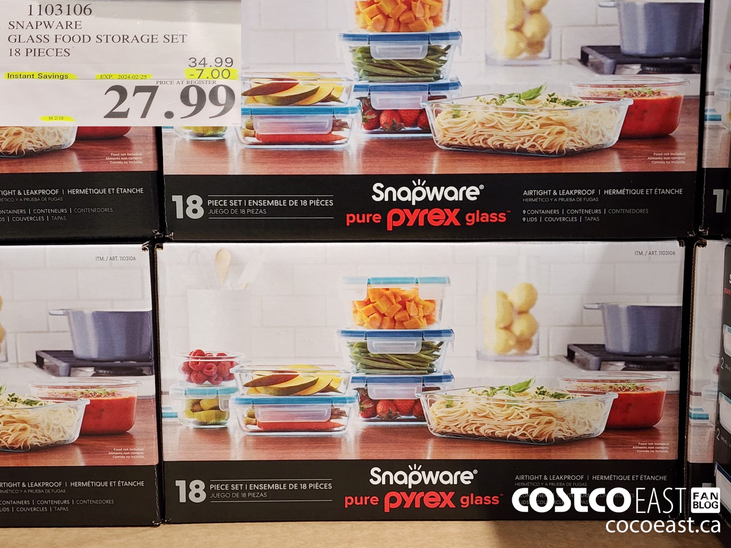 1103106 SNAPWARE GLASS FOOD STORAGE SET 18 PIECES ($7.00 INSTANT SAVINGS EXPIRES ON 2024-02-25) $27.99
