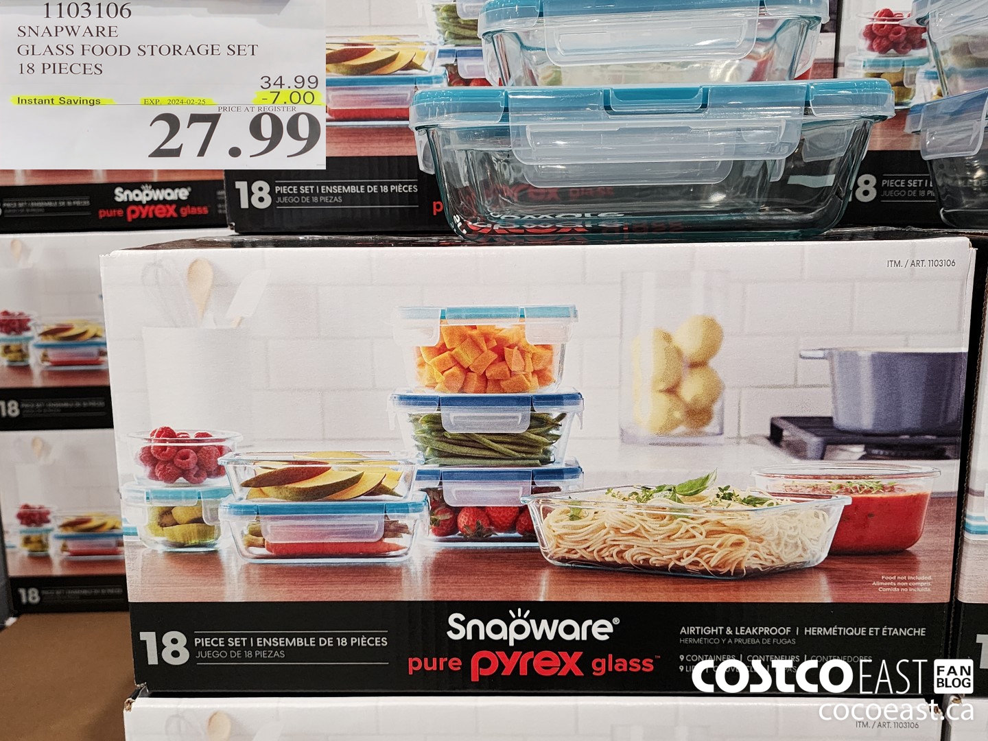 1103106 SNAPWARE GLASS FOOD STORAGE SET 18 PIECES ($7.00 INSTANT SAVINGS EXPIRES ON 2024-02-25) $27.99