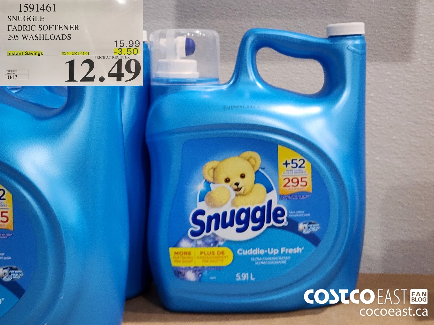 1591461 SNUGGLE FABRIC SOFTENER 295 WASHLOADS ($3.50 INSTANT SAVINGS EXPIRES ON 2024-02-04) $12.49
