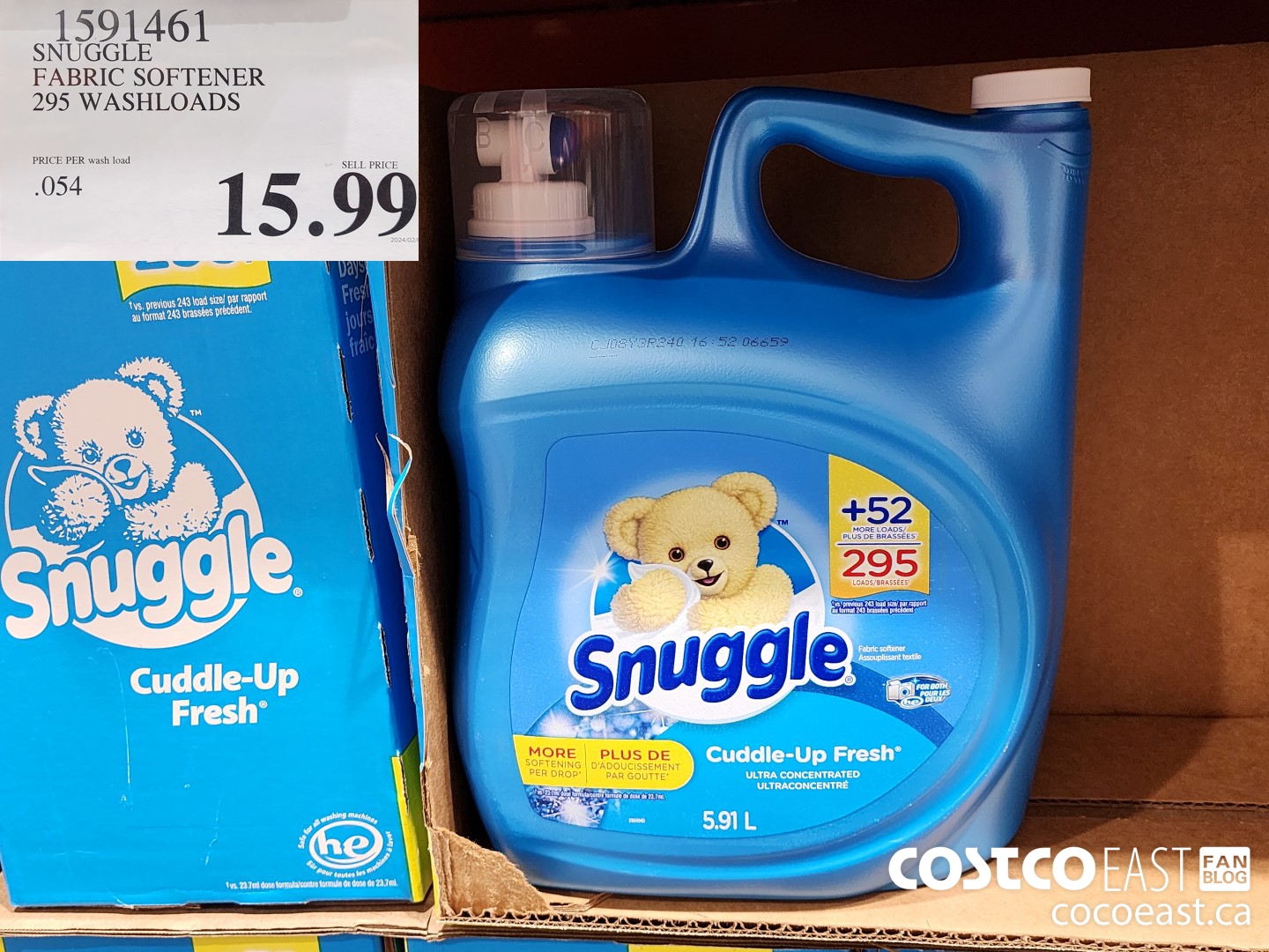1591461 SNUGGLE FABRIC SOFTENER 295 WASHLOADS $15.99