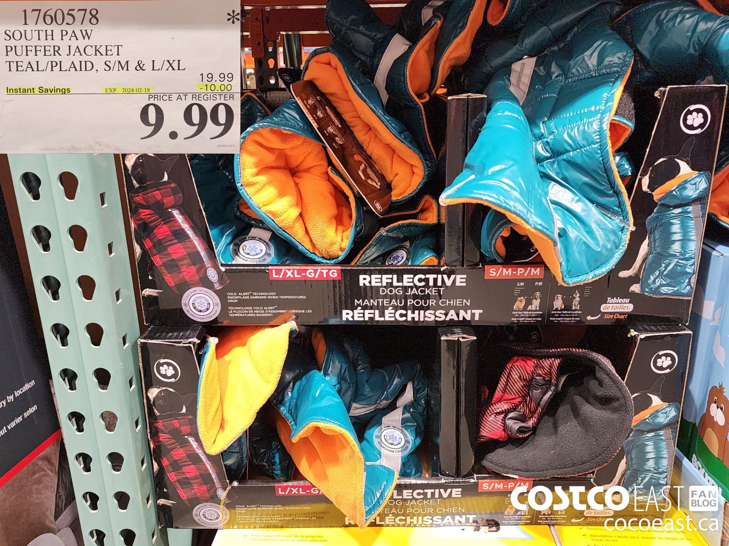 1760578 SOUTH PAW PUFFER JACKET TEAL/PLAID, S/M & L/XL ($10.00 INSTANT SAVINGS EXPIRES ON 2024-02-18) $9.99