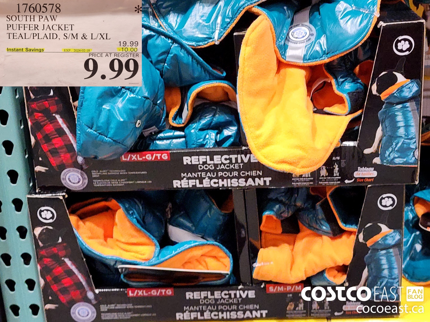 1760578 SOUTH PAW PUFFER JACKET TEAL/PLAID, S/M & L/XL ($10.00 INSTANT SAVINGS EXPIRES ON 2024-02-18) $9.99