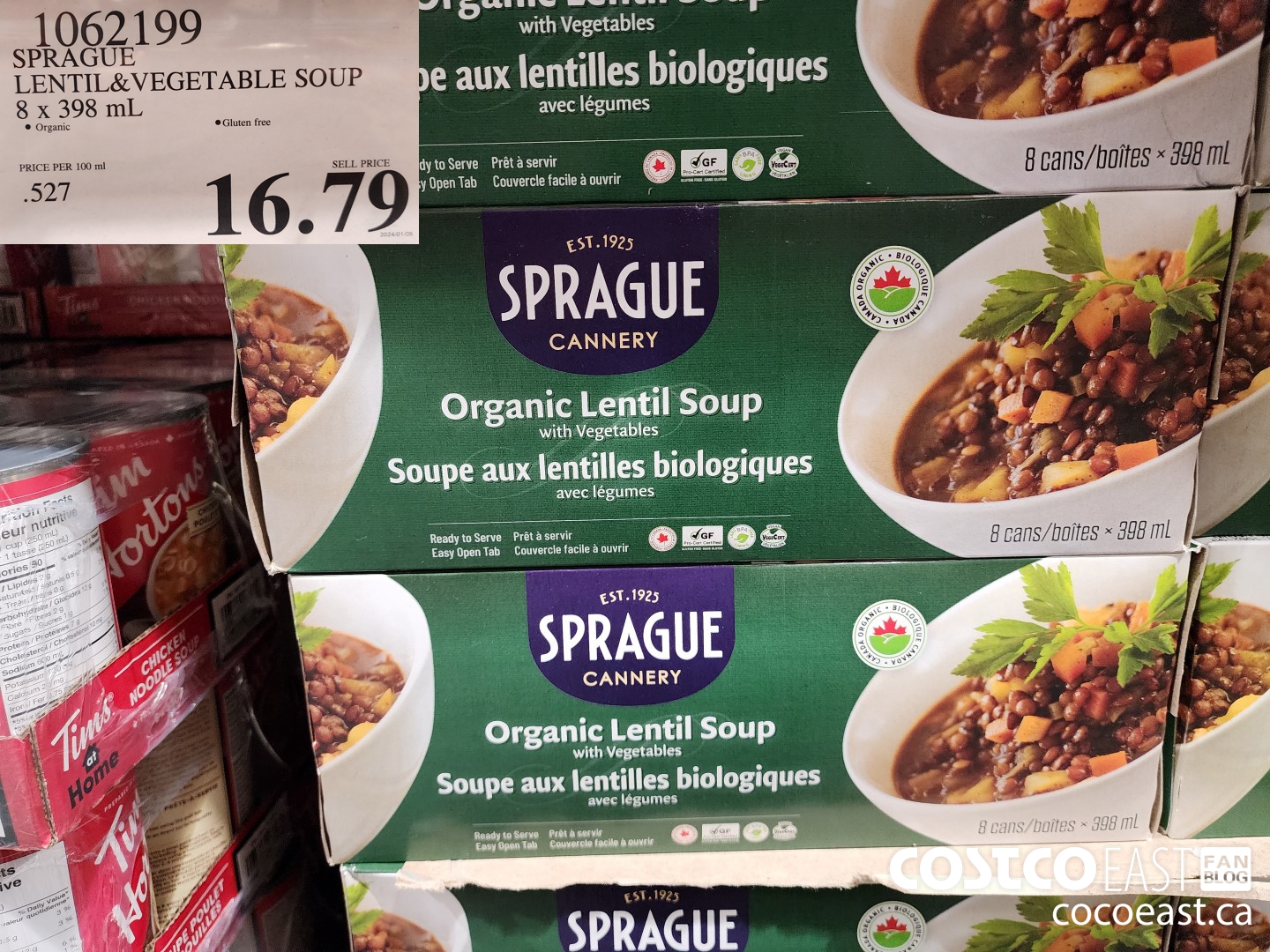1062199 SPRAGUE LENTIL&VEGETABLE SOUP 8 X 398 ML $16.79