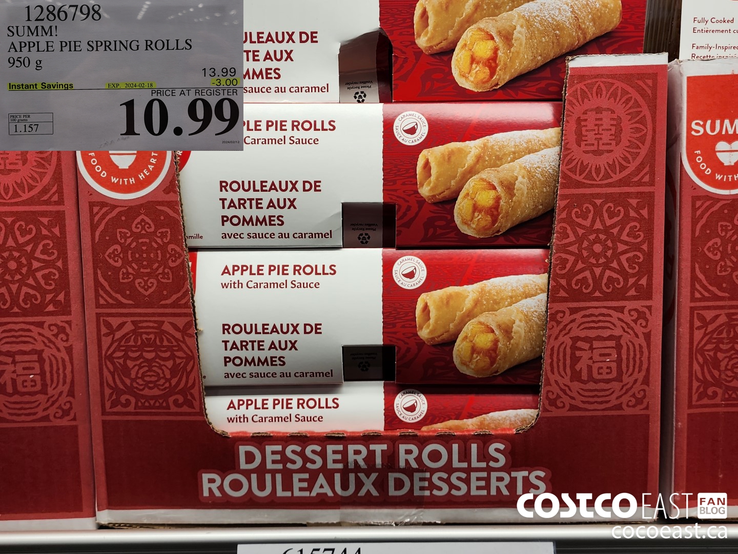 1286798 SUM-M! APPLE PIE SPRING ROLLS 950G 1099 (EXPIRES ON 2024-02-18) $3.00