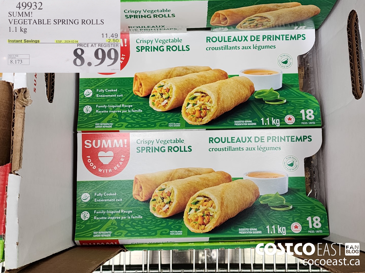 49932 SUMM! VEGETABLE SPRING ROLLS 1.1KG ($2.50 INSTANT SAVINGS EXPIRES ON 2024-02-04) $8.99
