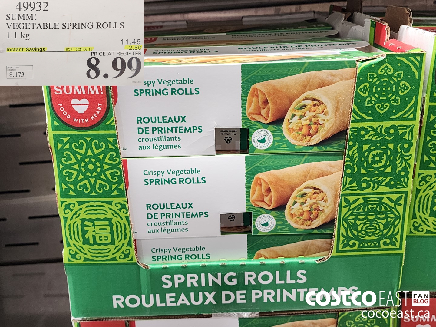 49932 SUMM! VEGETABLE SPRING ROLLS 1.1KG ($2.50 INSTANT SAVINGS EXPIRES ON 2024-02-11) $8.99