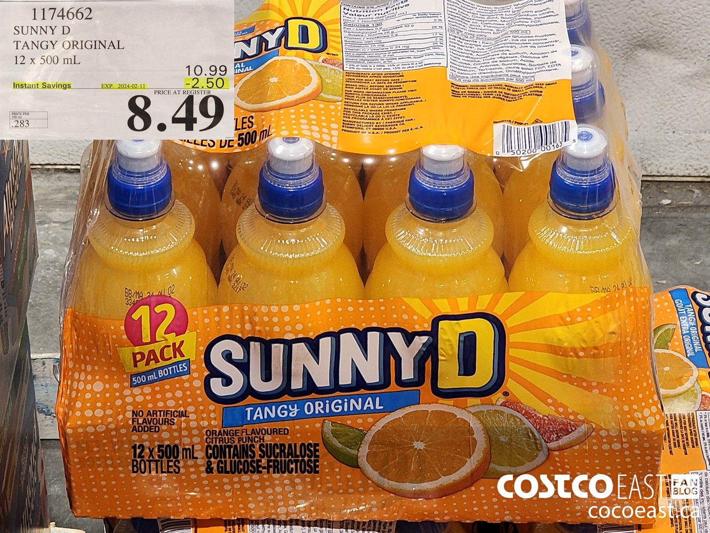 1174662 SUNNY D TANGY ORIGINAL 12 X 500 ML ($2.50 INSTANT SAVINGS EXPIRES ON 2024-02-11) $8.49