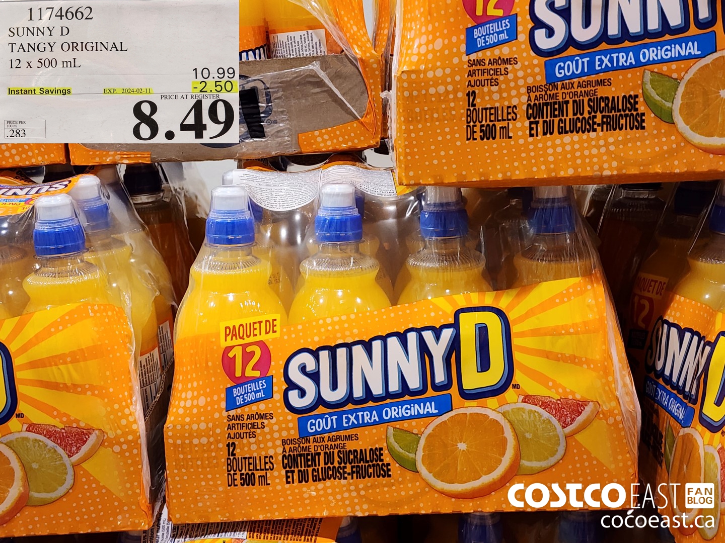 1174662 SUNNY D TANGY ORIGINAL 12 X 500 ML ($2.50 INSTANT SAVINGS EXPIRES ON 2024-02-11) $8.49